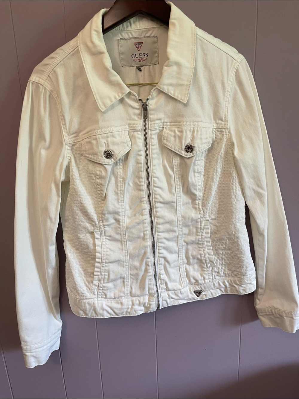 Guess by Marciano White Zip-Front Denim Jacket